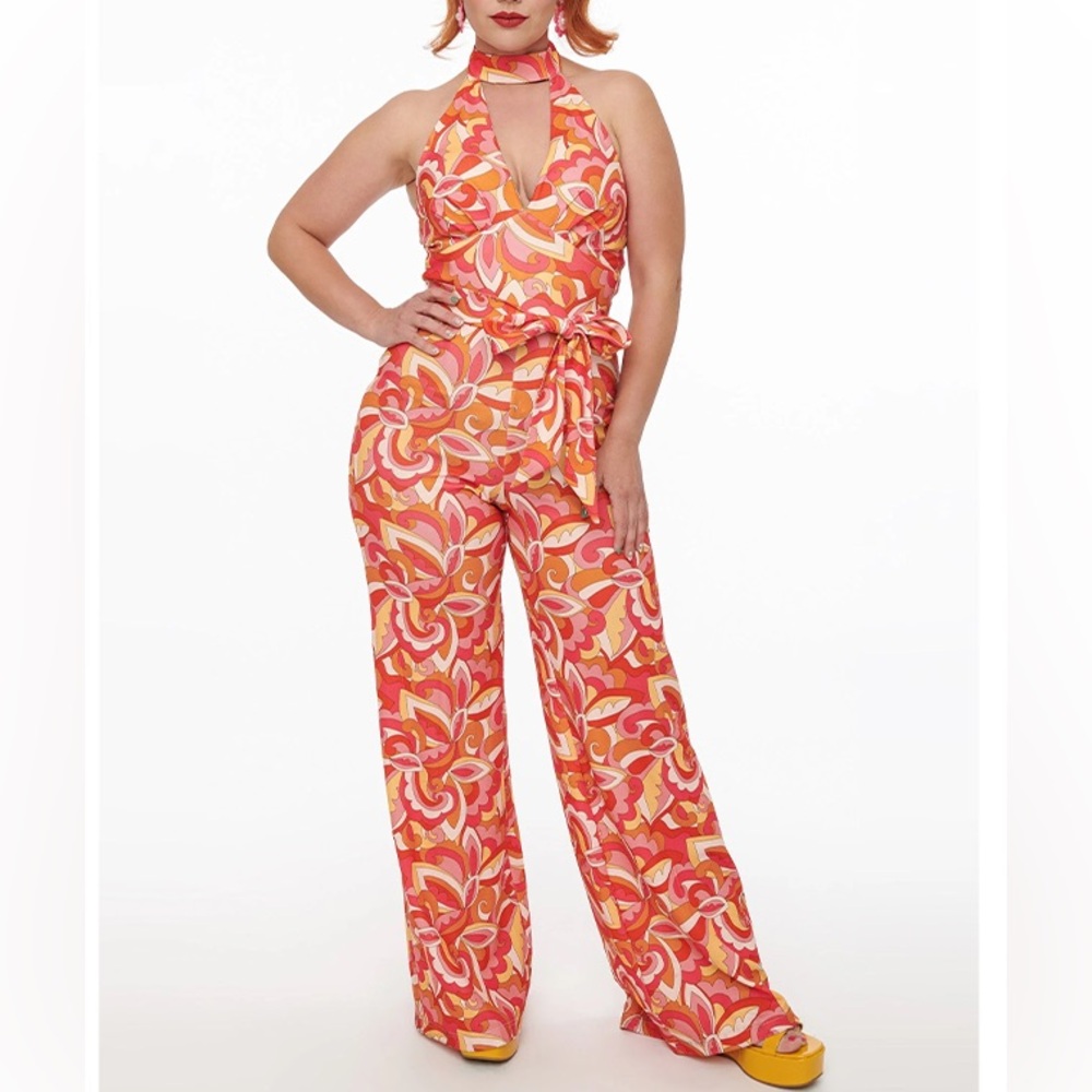 Smak Parlour 1960s Orange Psychedelic Paisley Glamour Goddess Jumpsuit